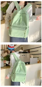 Sac a dos de etudiant vert clair style coreen, grand sac d'ecole de loisir pour voyage.
