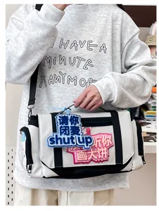 White black ita bag shoulder crossbody bag cute pins display window student casual daily use.