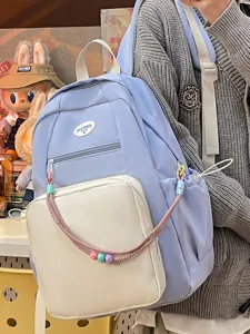 Zaino bicolore casual in tela con decorazione di perline carine per scuola e viaggi.