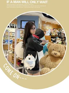 Sac bandoulière en peluche de chien de dessin animé mignon pour femmes, style japonais.