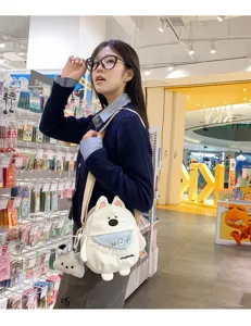 Joli sac bandoulière dessin animé chiot pour femmes, sac de téléphone style japonais décontracté.