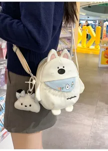 Joli sac bandoulière chien style japonais avec bavoir et pendentif nuage pour fille