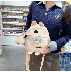 Sac bandoulière en toile chien de dessin animé mignon style japonais sac décontracté pour femmes.