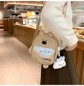 Sac bandoulière en toile de chien de dessin animé mignon pour femmes, style japonais décontracté.