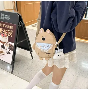 Sac bandoulière en toile chien dessin animé mignon pour femme, style japonais chic.