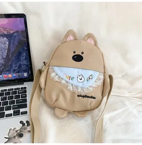 Sac bandoulière chiot dessin animé mignon détail, sac épaule toile style japonais décontracté.