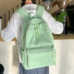 Sac à Dos en Polyester Grande Capacité Minimaliste pour Femmes Motif à Rayures Sac d'École Décontracté Navette Voyage Sac à Dos pour Ordinateur Avec Fermetures Éclair à Nœud