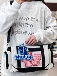Anime Style Ita Bag Large Capacity Student Crossbody Shoulder Bag For Women Nylon PU Material Transparent Badge Window Display Daily Messenger Bag