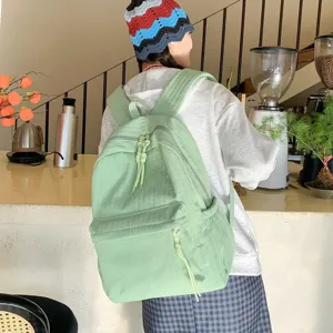 Sac à dos décontracté vert clair pour femme étudiante, grand format voyage et quotidien