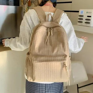 Sac a dos en toile de grande capacite style Coreen pour etudiants voyage loisir kaki.