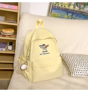 Yellow canvas casual school backpack for women with cute puppy embroidery and large capacity.