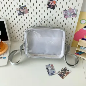 Transparent window ita bag grey messenger shoulder bag for anime fans and daily casual wear.
