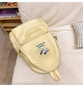 Yellow canvas casual backpack with cute puppy embroidery and large capacity for daily use.