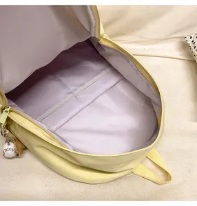 Detailed view of the yellow canvas backpack interior showing large capacity and smooth lining.