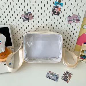 Transparent window ita bag for cute dolls and pins, stylish crossbody shoulder display bag.