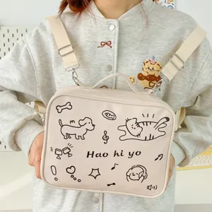 Cute 20cm doll ita bag anime crossbody canvas shoulder backpack with cute cat doodle