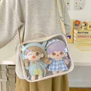 Clear ita bag for 20cm plush dolls, cute transparent shoulder crossbody bag for girls.