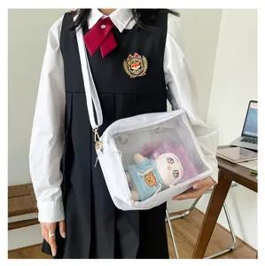 Clear PVC window ita bag for 25cm dolls, stylish white crossbody bag for girls.