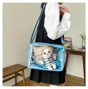 Cute Harajuku clear ita bag for 25cm plush doll, sweet style transparent crossbody bag.