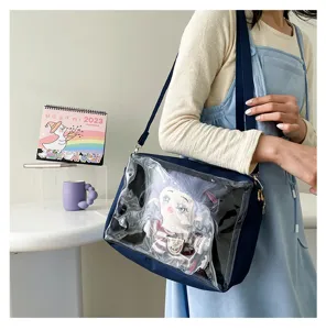 Cute Japanese Harajuku clear ita bag for 25cm dolls, stylish canvas crossbody bag.