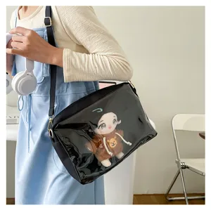Clear itabag crossbody shoulder bag for 25cm plush dolls, cute Harajuku transparent purse.