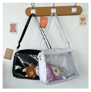 Korean ins transparent ita bag cute Harajuku messenger bag for 25cm plush dolls casual white black