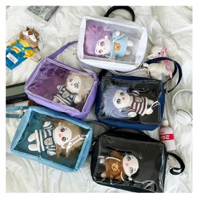 Clear window ita bag for 25cm plush dolls, cute sweet canvas cross body bag for daily kawaii style.