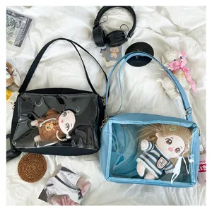 Japanese Harajuku clear ita bag transparent canvas shoulder bag with cute doll display window