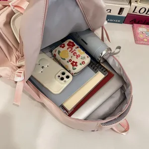 Süßer rosa Studenten Rucksack große Kapazität Oberschule Schulranzen ästhetischer Stil Detail
