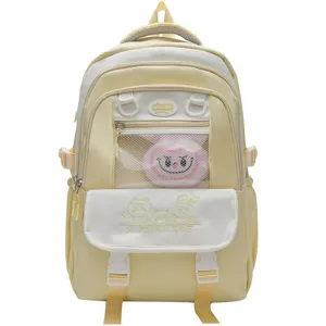 Süßer ästhetischer Schulrucksack große Kapazität gelber Canvas Doppelter Schultertaschen für Mädchen.
