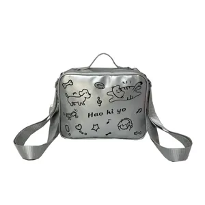 Silver metallic ita bag cute doodle crossbody backpack for women casual stylish anime shoulder bag