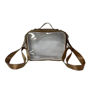 Clear ita bag for 20cm dolls, cute brown shoulder backpack and messenger bag for girls.