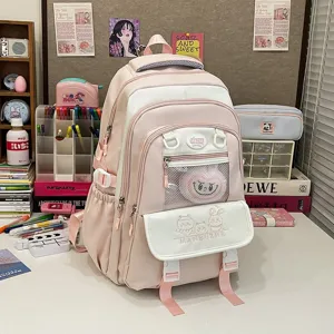 Rosa süßer Schulrucksack für Schüler, große Kapazität süßer Stil Doppelter Freizeitrucksack.