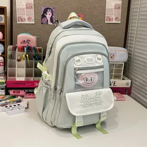 Süßer großer Canvas Schulrucksack mintgrün College Rucksack für Jugendliche Damen