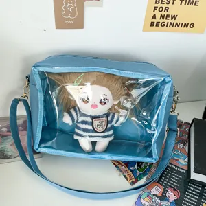 Clear window ita bag for plush dolls cute kawaii casual crossbody canvas bag with doll