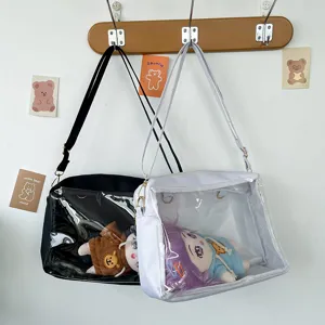 Clear window insert shoulder bag transparent display window for cute plush doll detail