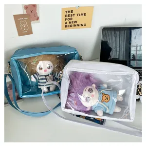 Korean Ins Style Transparent Ita Bag Clear PVC Window Crossbody Bag For Doll Harajuku Oxford Fabric Girl Messenger Bag Cute Sweet Candy Color Display Bag