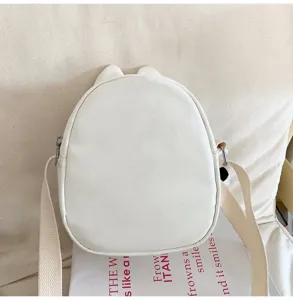 Sac bandouliere en toile blanche avec design d'oreilles d'animaux mignons, sac casual.