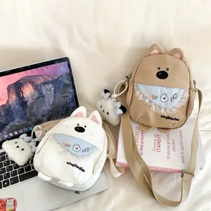 Joli sac à bandoulière en toile de chiot de dessin animé, style japonais décontracté pour filles.