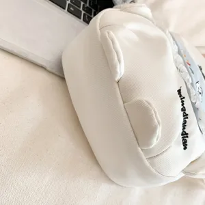 Sac bandoulière en toile avec détail de chiot mignon, style japonais décontracté pour fille.