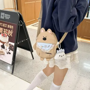 Joli sac bandoulière en toile avec motif de chiot mignon, style japonais décontracté.