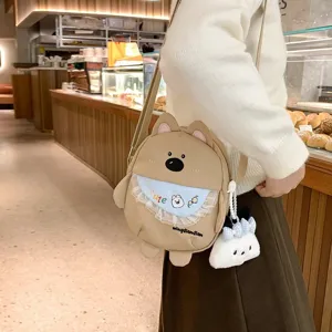 Joli sac bandoulière en toile pour femme motif chien de dessin animé, style japonais chic.