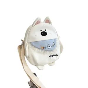 Joli sac bandoulière en toile avec chiot dessin animé, style japonais sac messager mignon.