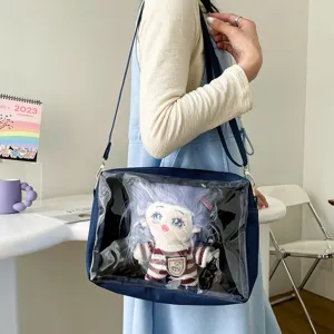 Cute Japanese Harajuku transparent ita bag for 25cm dolls, versatile canvas messenger bag.