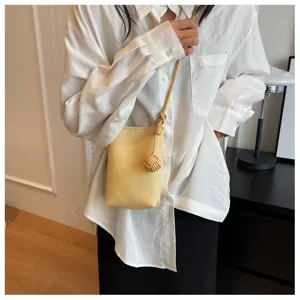 Sac bandoulière mini PU jaune avec bride nouée, petit sac de téléphone tendance pour femmes.