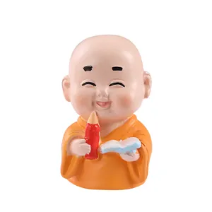 Mini Résine Figurine de Petit Moine Zen Cartoon Ornements Mignon Novice Bureau Table à Thé Voiture Décoration Cadeau