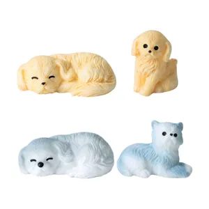 Mini Resin Animal Figurines Cute Sleeping Dog Cat Panda Miniature Micro Landscape Ornaments DIY Dollhouse Desktop Car Decor