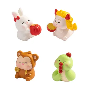 Micro Landscape Chinese Zodiac New Year Market Resin Ornaments Dollhouse DIY Decoration Car Miniature Figurine Craft