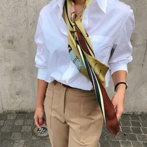 Elegante pañuelo de seda estrecho para mujer con estampado abstracto, cinta vintage otoño.