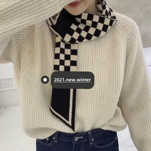 Klassischer schwarz-weißer Karo-Strickschal Damen Winter warme Mode Halsaccessoire